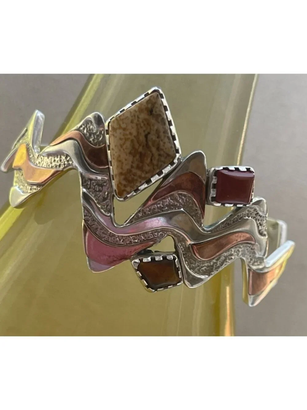 Carolyn Pollack 925 Sterling Copper Lightning River Jasper Coral Cuff Bracelet